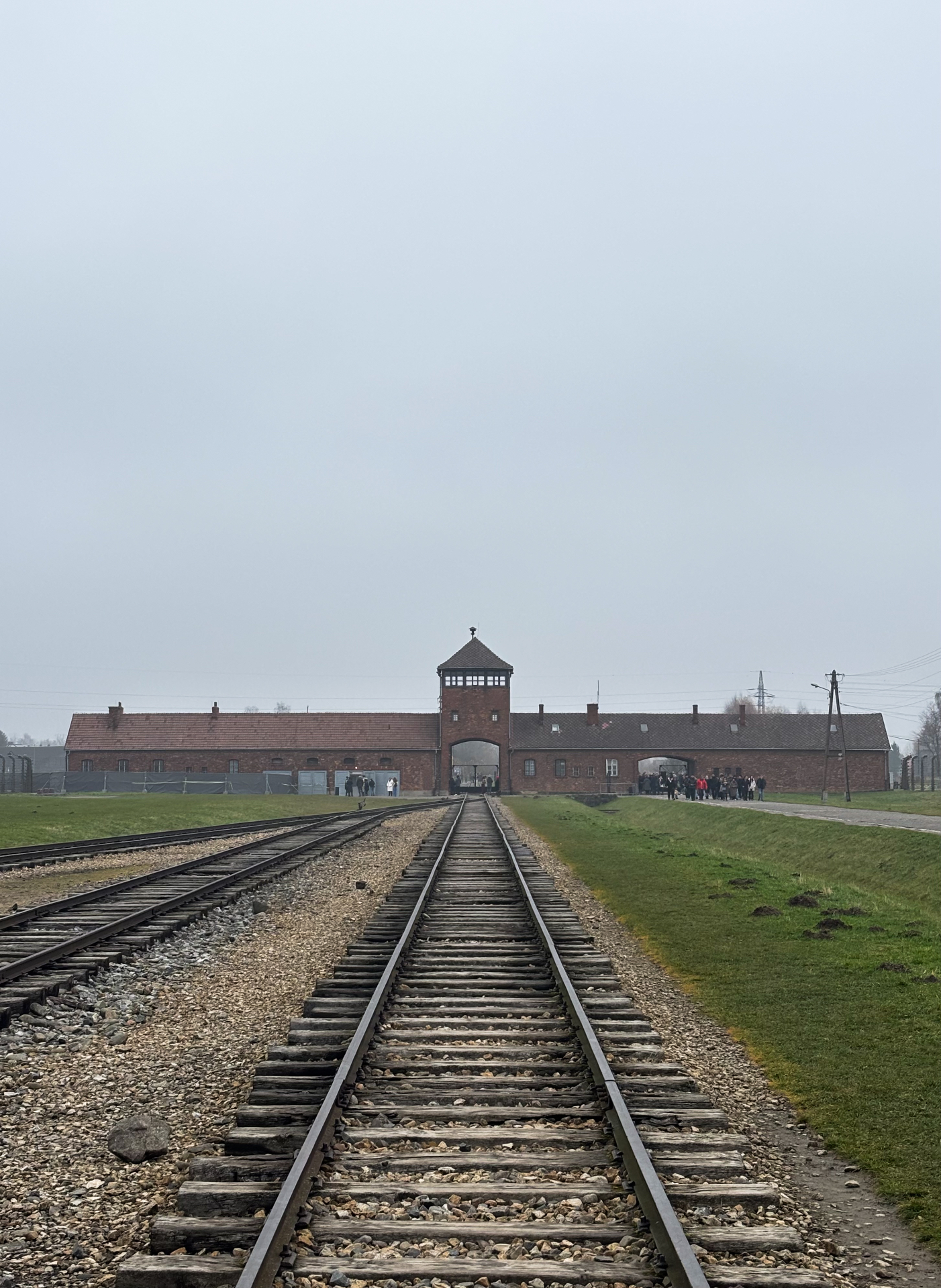 Voies ferrées menant à l'entrée du camp d'Auschwitz II Birkenau