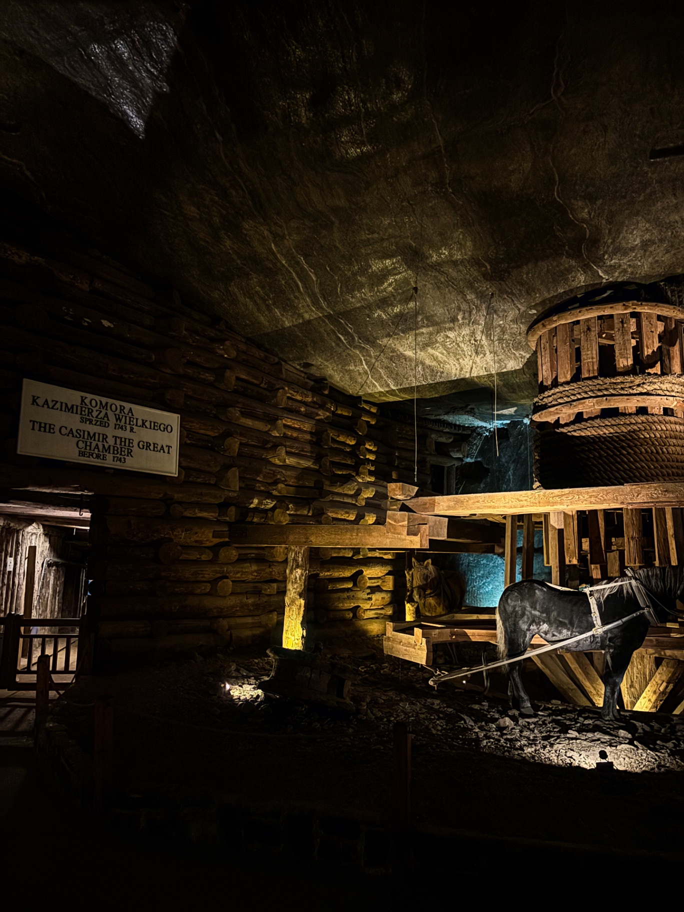 Chambre de Kazimierz le Grand avec un manège à cheval et des machines d'extraction en bois