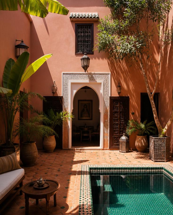 Riad marocain baigné de soleil avec piscine en mosaïque