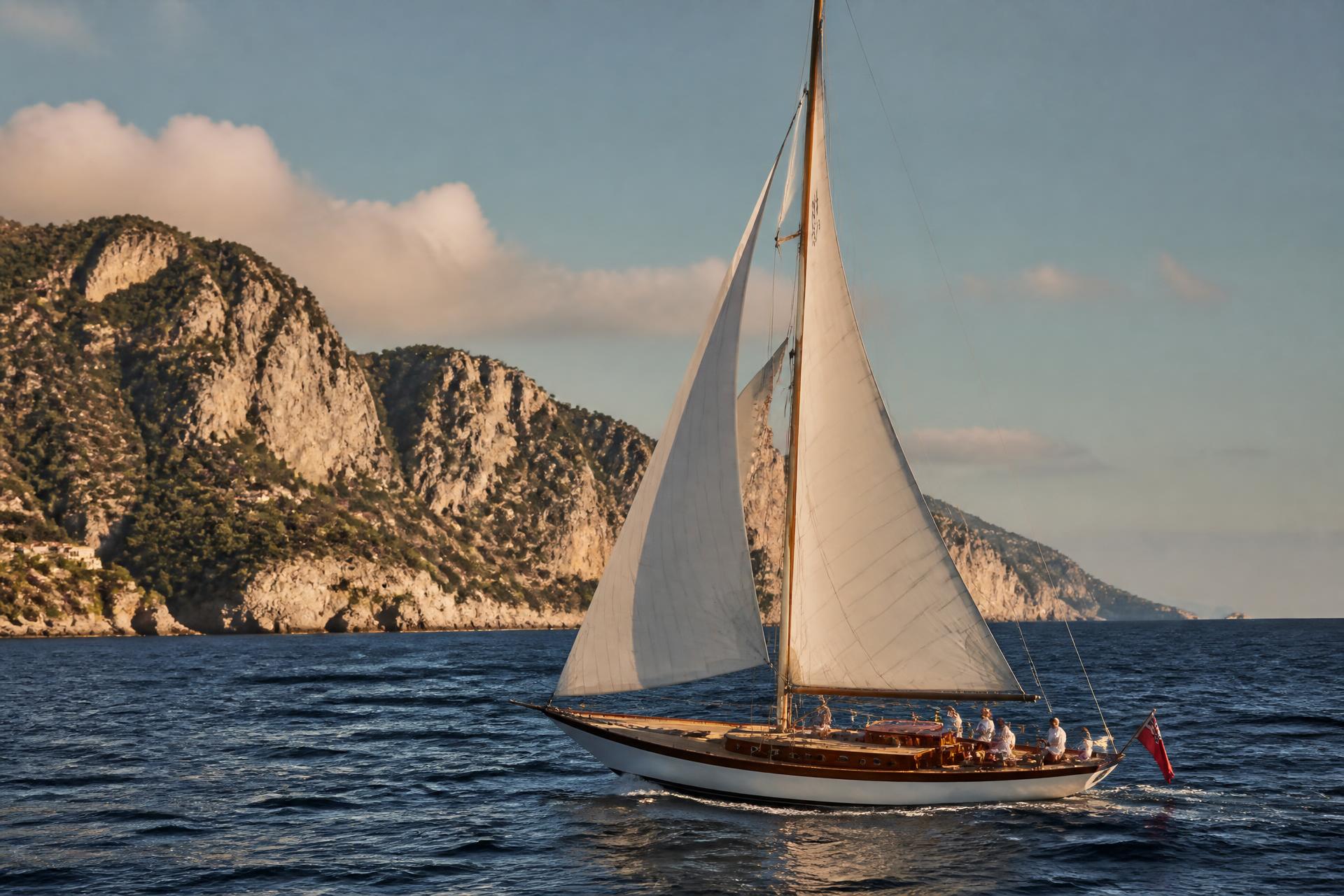 Voilier vintage dans une eau turquoise de Méditerranée